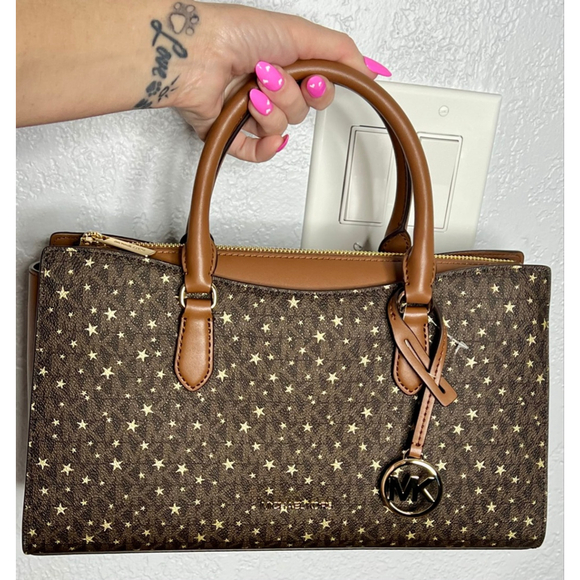 Michael Kors Arden Medium Brown Satchel with Gold Hardware & Star Pattern - Picture 12 of 13